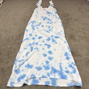 Stitch Drop Dress Maxi White Blue Sleeveless Women’s Size Medium Nwt